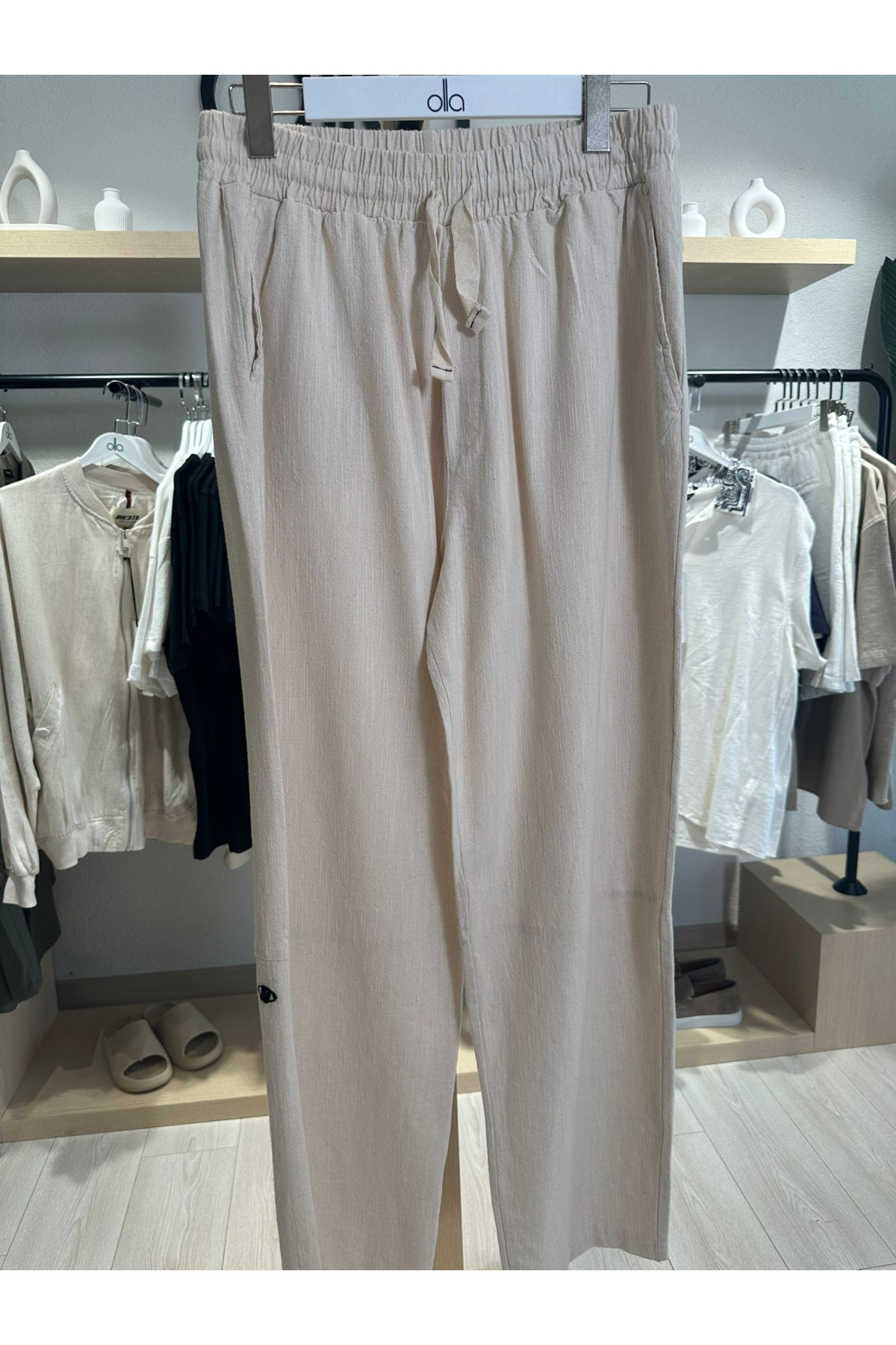 5206 NAKIŞLI BEJ PANTOLON