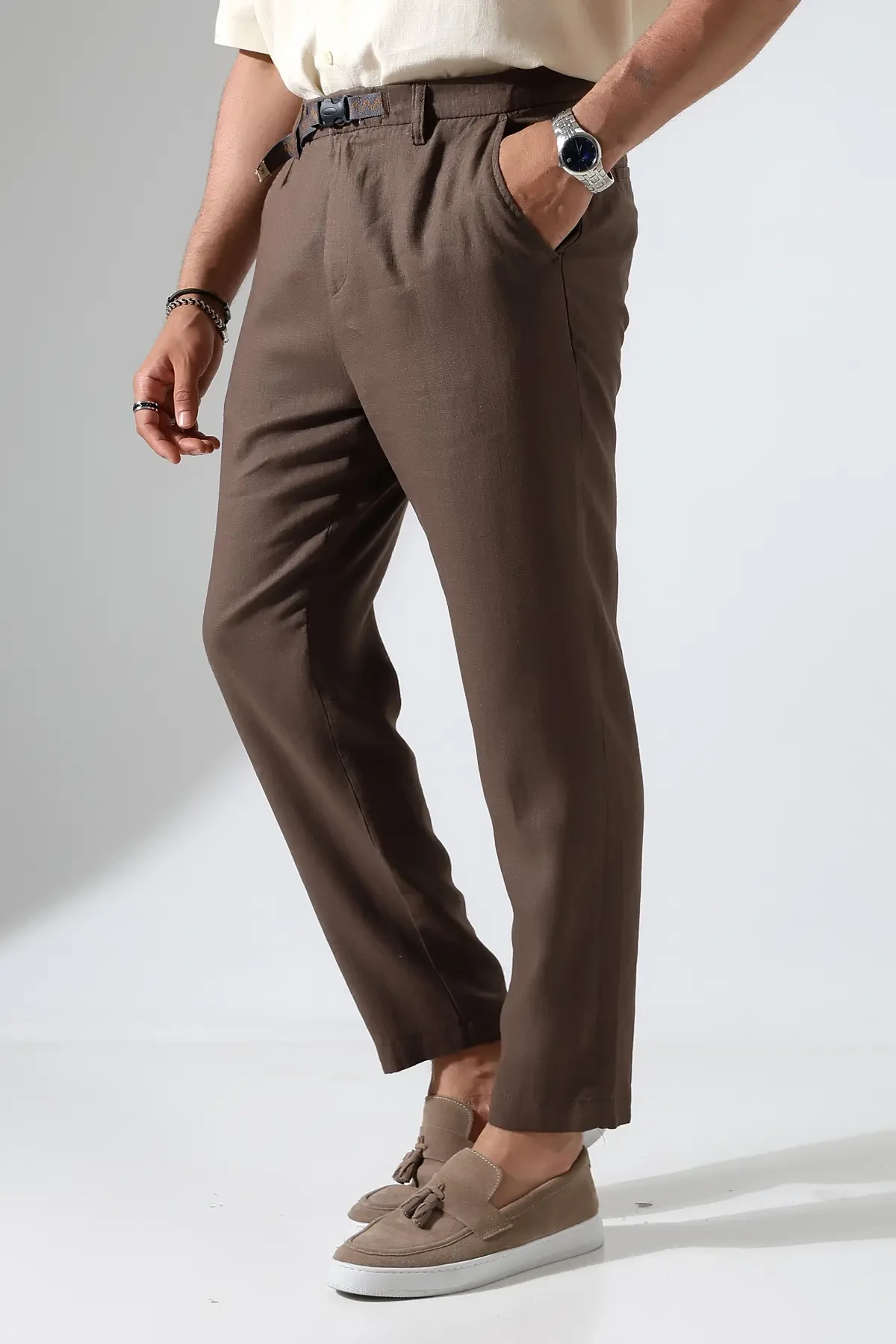 595 LINEN PANTOLON KAHVE